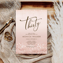 Rose Gold Glitter 30th Birthday Invitation Card