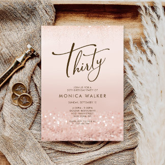 Rose Gold Glitter 30th Birthday Invitation Card