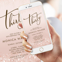 Rose Gold Glitter 30th Birthday Mobile Invite