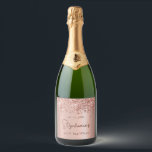 Rose Gold Glitter 30th Birthday Monogram Script Sparkling Wine Label<br><div class="desc">Elegant Modern Sparkle Rose gold glitter metallic Personalized Monogram Name 30th (or ANY AGE) Birthday Party Wine Label. This Adult Girly feminine Birhday party design featuring a Monogram Name in a stylish handwritten calligraphy script and date and age on blush pink or rose gold faux brushed metallic foil look background...</div>