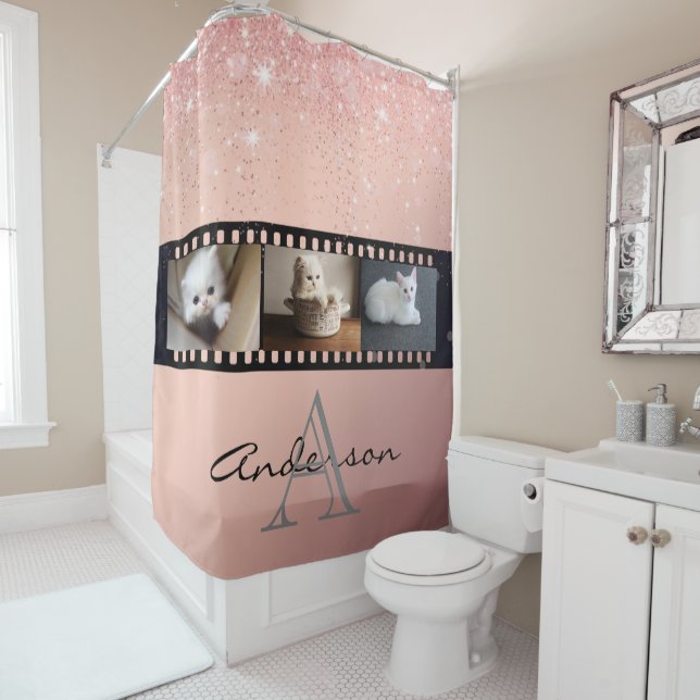 Rose Gold Glitter 3 Photo Film Strip Collage (In Situ)