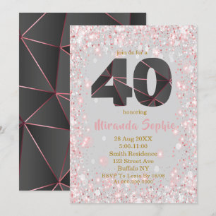 Rose Gold Glitter 40th Birthday Invitations