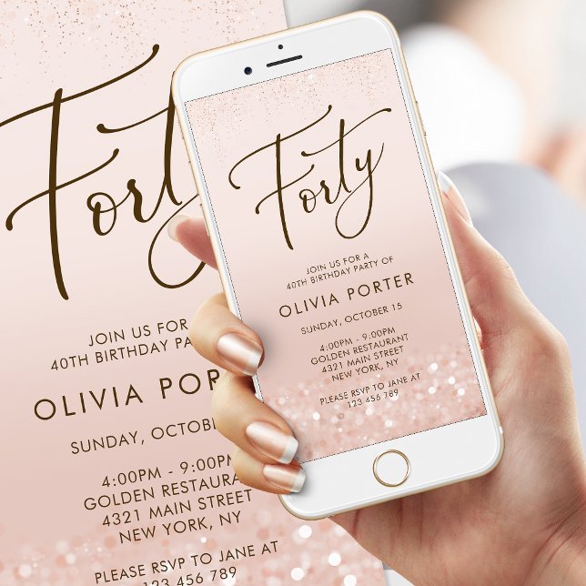 Rose Gold Glitter 40th Birthday Mobile Invite (Rose Gold Glitter 40th Birthday Mobile Invite)