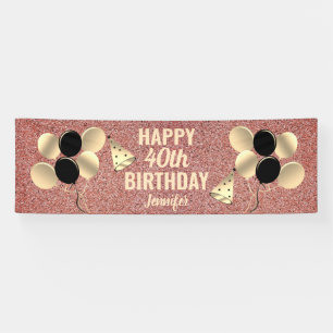 Rose Gold Glitter 40th Birthday Party Personalized Banner