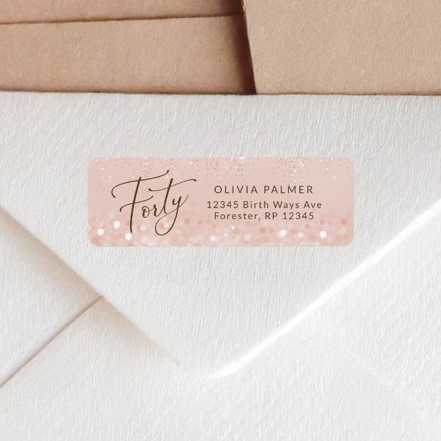 Rose Gold Glitter 40th Birthday Return Address (Rose Gold Glitter 40th Birthday Return Address Label)