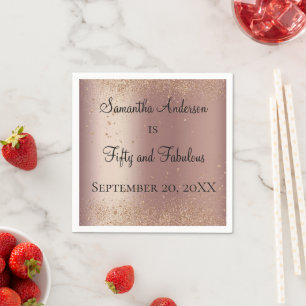 Rose Gold Glitter 50 and Fabulous Birthday  Napkin