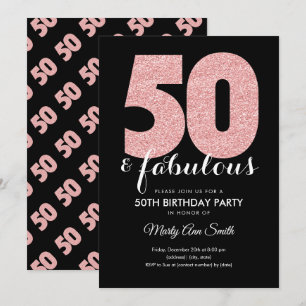 Rose Gold Glitter 50 & Fabulous Birthday Party Invitation