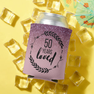 Rose Gold Glitter 50th Birthday Gift Can Cooler