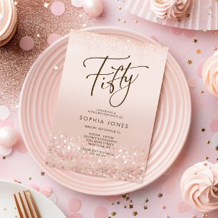 Rose Gold Glitter 50th Birthday Invitation Card