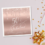 Rose Gold Glitter 50th Birthday Party Napkin<br><div class="desc">Chic 50th birthday party napkins featuring "50 & Fabulous" in an elegant white calligraphy script,  a rose gold background and rose gold faux glitter. Personalize with her name and the date of the party.</div>
