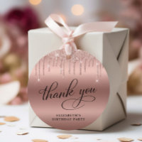 Rose Gold Glitter 50th Birthday Party Thank You
