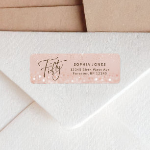 Rose Gold Glitter 50th Birthday Return Address