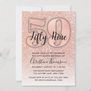Rose Gold Glitter 59th Birthday Invitation