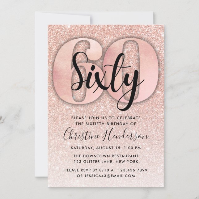 Rose Gold Glitter 60th Birthday Invitation (Front)