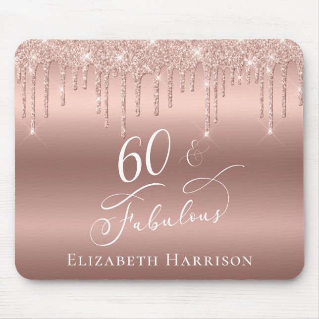 Rose Gold Glitter 60th Birthday Mouse Pad (Front)