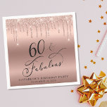 Rose Gold Glitter 60th Birthday Party Napkin<br><div class="desc">Chic 60th birthday party napkins featuring "60 & Fabulous" in an elegant calligraphy script,  a rose gold background and rose gold faux glitter. Personalize with her name and the date of the party.</div>