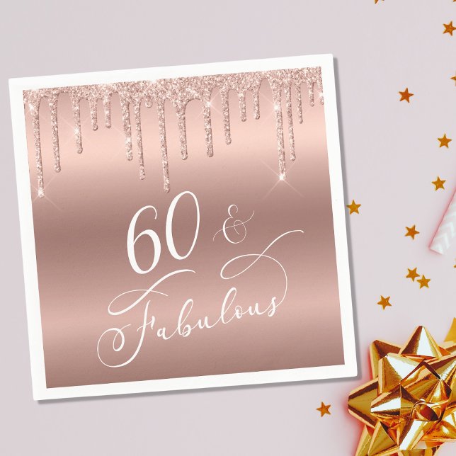 Rose Gold Glitter 60th Birthday Party Napkin (Creator Uploaded)