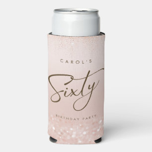 Rose Gold Glitter 60th Birthday Party Seltzer Can Cooler