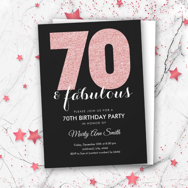 Rose Gold Glitter 70 & Fabulous Birthday Party Invitation (Creator Uploaded)