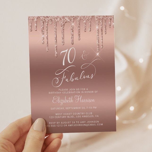 Rose Gold Glitter 70th Birthday Budget Invitation (Creator Uploaded)
