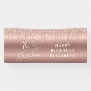 Rose Gold Glitter 70th Birthday Party Banner