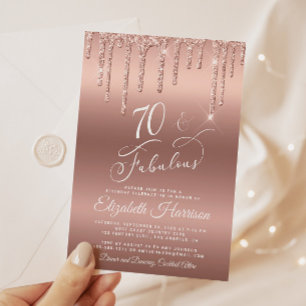 Rose Gold Glitter 70th Birthday Party Invitation