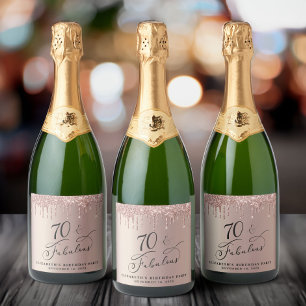 Rose Gold Glitter 70th Birthday Party Sparkling Wine Label