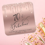 Rose Gold Glitter 70th Birthday Party Square Paper Coaster<br><div class="desc">Chic coasters for her 70th birthday party featuring "70 & Fabulous" in a calligraphy script,  a rose gold faux foil background and rose gold faux glitter. Perfect for table decor that guests can take home as a souvenir party favour.</div>