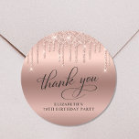 Rose Gold Glitter 70th Birthday Party Thank You Classic Round Sticker<br><div class="desc">Chic 70th birthday party sticker for your thank you cards and party favours featuring "Thank You" in elegant calligraphy script and rose gold faux glitter on a rose gold faux foil background.</div>