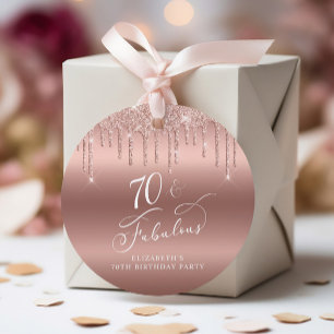 Rose Gold Glitter 70th Birthday Party Thank You Favour Tags