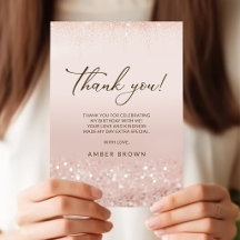 Rose Gold Glitter 70th Birthday Thank You Card
