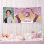Rose Gold Glitter 80th Birthday & Balloons  Banner<br><div class="desc">Festive Banner with Rose Gold Glitter,  Party Balloons and Photo for her.</div>