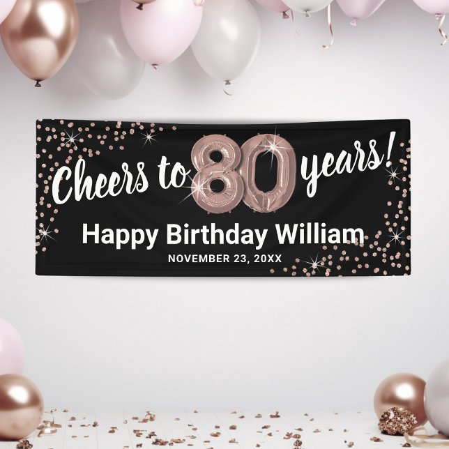 Rose Gold Glitter 80th Birthday Banner (Creator Uploaded)