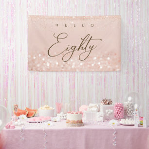 Rose Gold Glitter 80th Birthday Party Banner