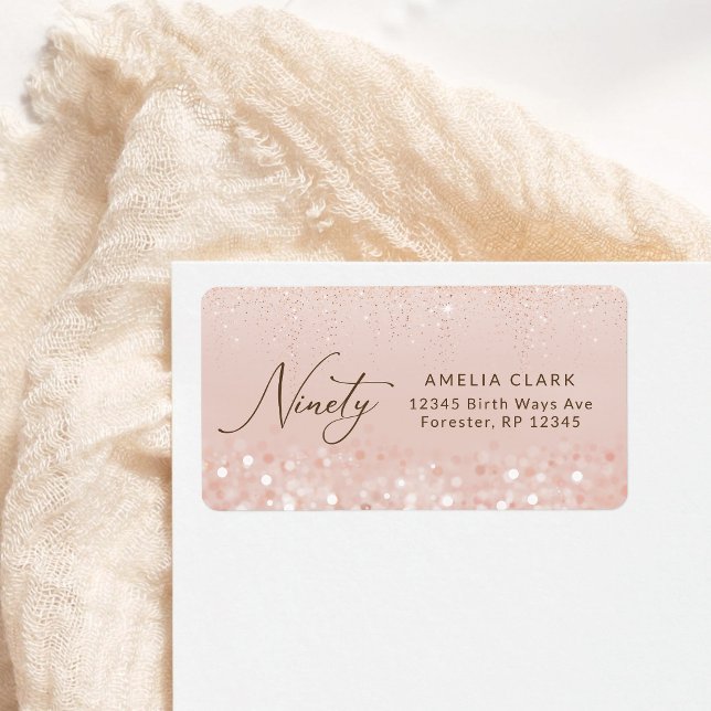 Rose Gold Glitter 90th Birthday Address Label (Rose Gold Glitter 90th Birthday Address Label)