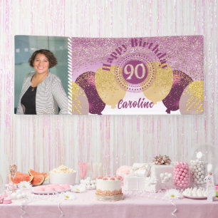 Rose Gold Glitter 90th Birthday & Balloons Banner