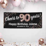 Rose Gold Glitter 90th Birthday Banner<br><div class="desc">Elegant ninetieth birthday party banner featuring a stylish black background that can be changed to any colour,  rose gold sparkly glitter,  ninety rose gold hellium balloons,  and a modern 90th birthday celebration text template that is easy to personalize.</div>