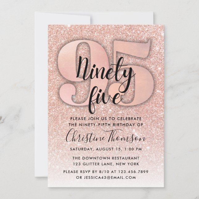 Rose Gold Glitter 95th Birthday Invitation (Front)