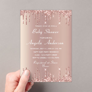 Rose Gold Glitter Acrylic Baby Shower Invitation