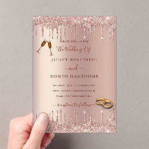 Rose Gold Glitter Acrylic Wedding Invitation