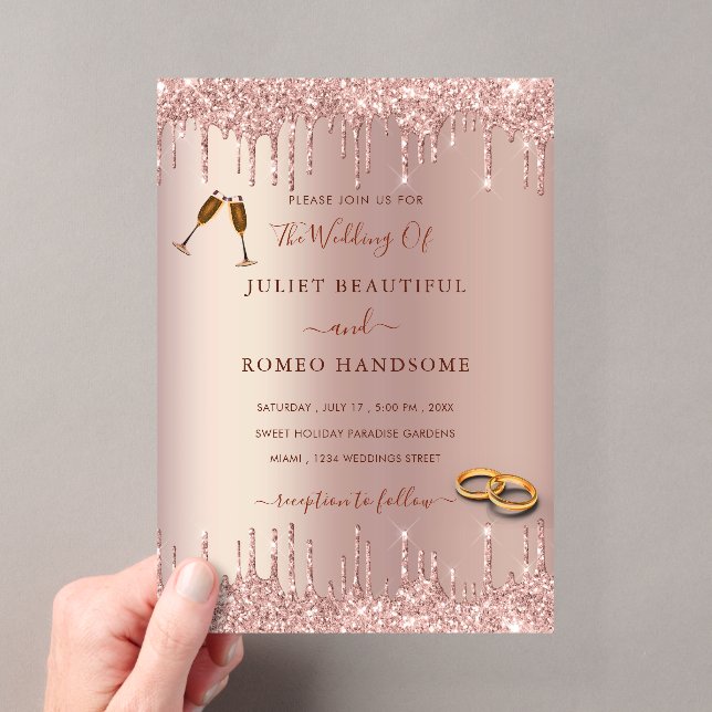Rose Gold Glitter Acrylic Wedding Invitation (Insitu (Handheld))