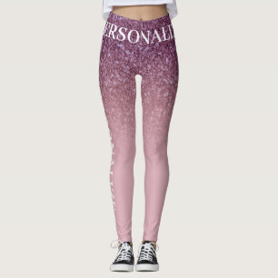 Rose Gold Glitter, Add Your Name Or Text Custom Leggings