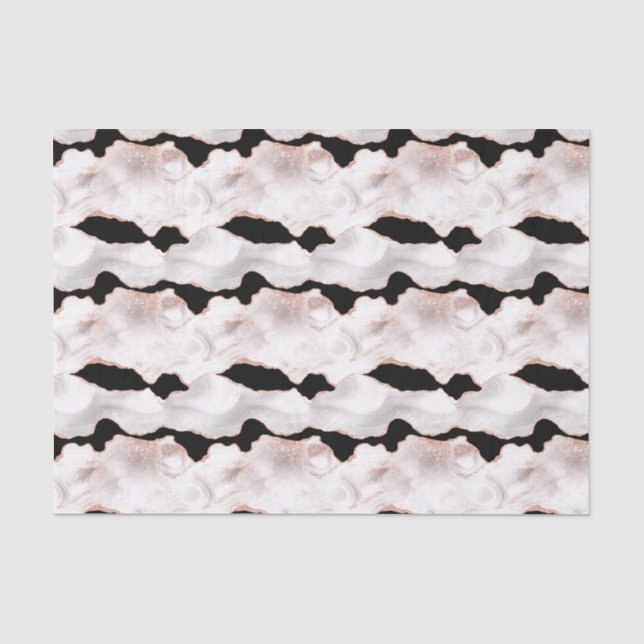 Rose Gold Glitter Agate Black White Swirl  Tissue Paper (Front)