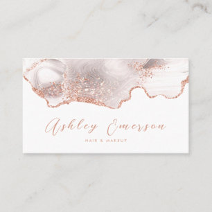 Rose Gold Glitter Agate White Business Card