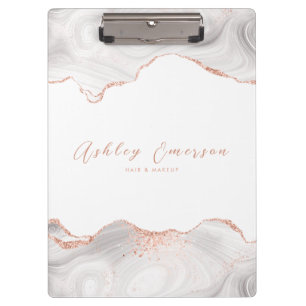 Rose Gold Glitter Agate White Clipboard