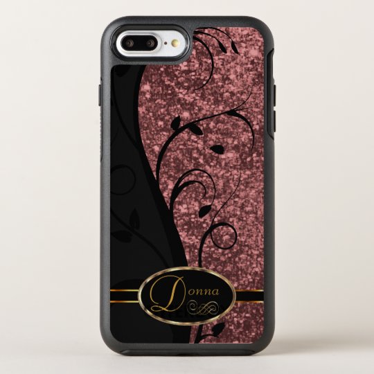 Rose Gold Glitter and Black Floral - DIY Name OtterBox Symmetry iPhone 7 Plus Case