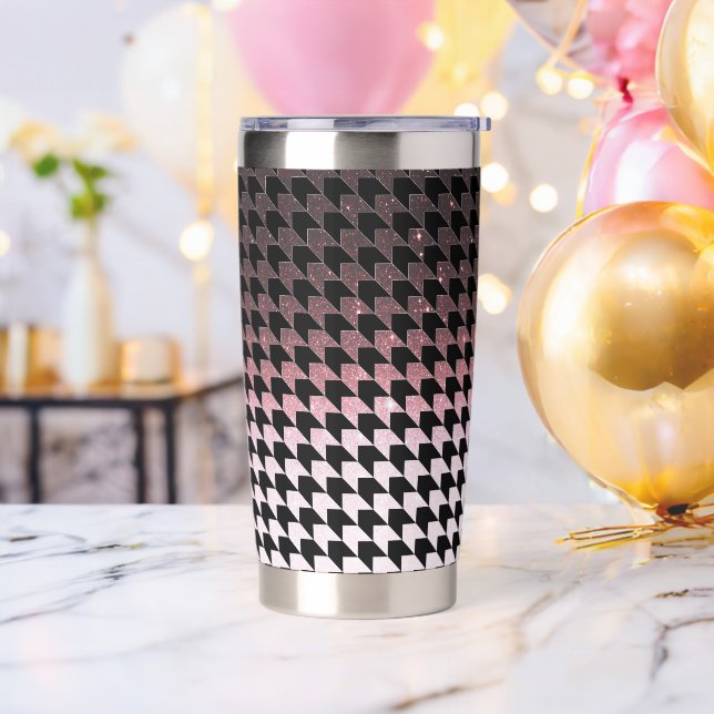 Rose gold glitter and black houndstooth pattern insulated tumbler (Bachelor Party)