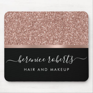 Rose Gold Glitter and Black Personalized Mouse Pad