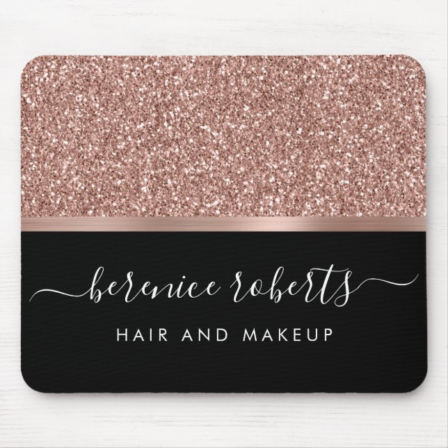 Rose Gold Glitter and Black Personalized Mouse Pad (Front)