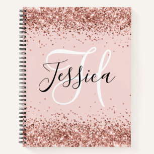 Rose Gold Glitter and Blush Monogrammed Notebook